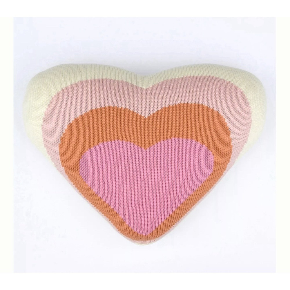 Anthropologie Blabla Knit Cotton Pink‎ White Heart Valentine Shaped Pillow
